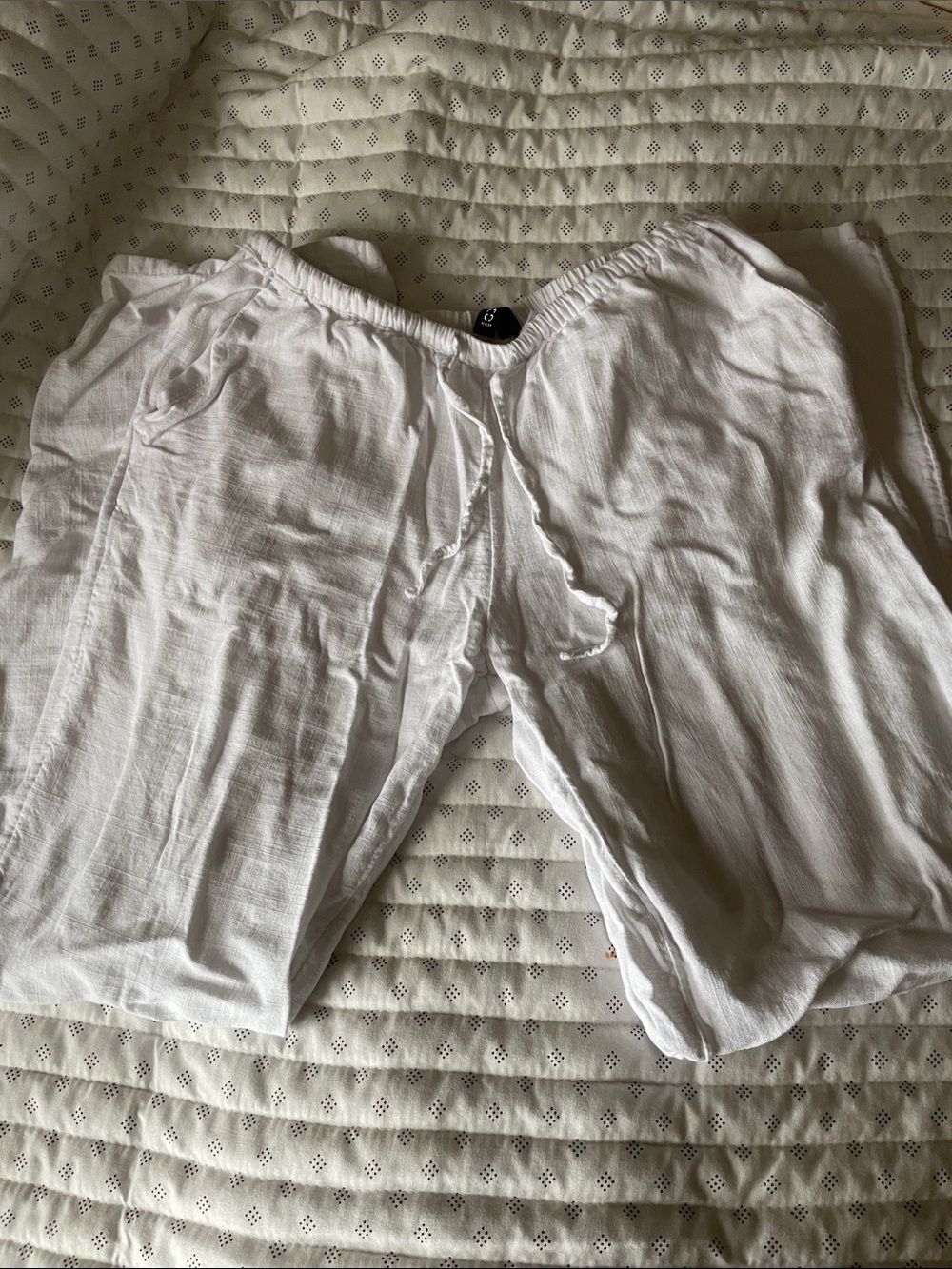 H&M White Drawstring Linen-Blend Women’s Pants